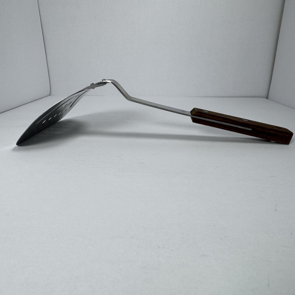 Vintage Vernco Stainless Steel Slotted Spatula Serrated Edge Wood Handle Japan